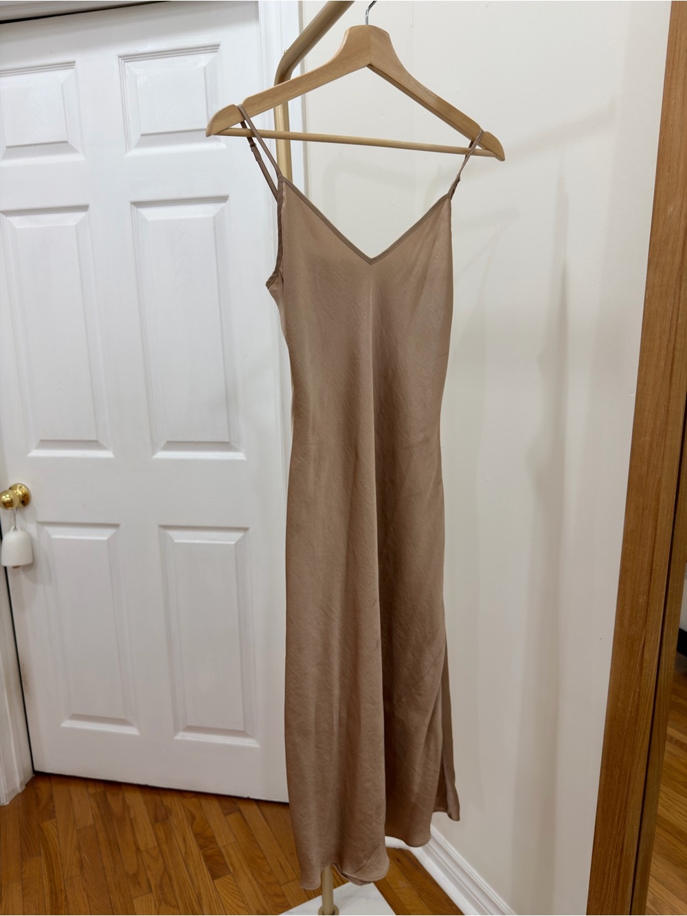 Aritzia Satin Slip Maxi Dress in Taupe